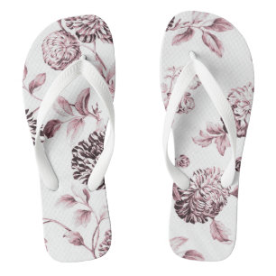 Blush Pink Vintage Botanical Floral Toile No.2 Flip Flops