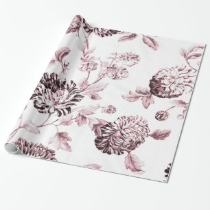 Blush Pink Vintage Botanical Floral Toile Wrapping Paper