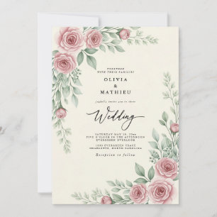 Blush Pink Vintage Botanical Wedding Invitation
