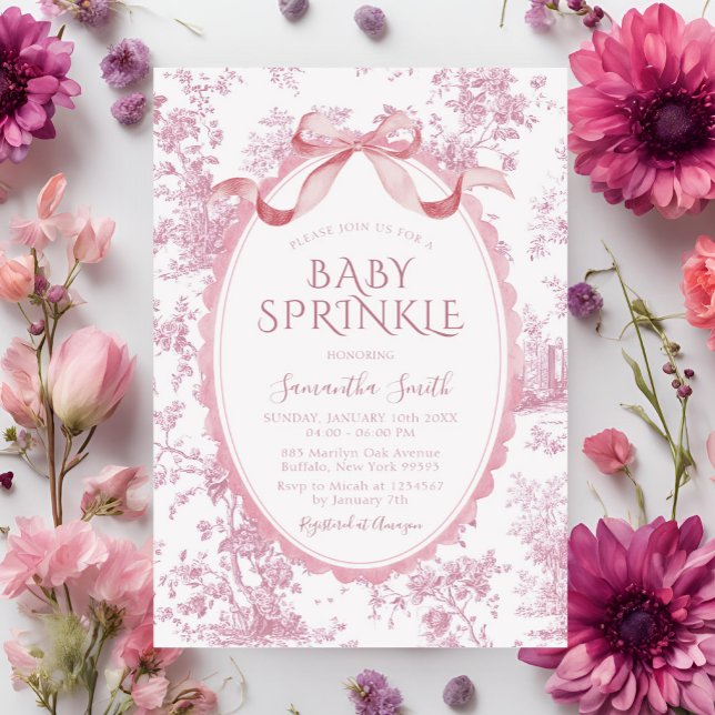 Blush Pink Vintage Chinoiserie Girl Baby Sprinkle Invitation (Creator Uploaded)