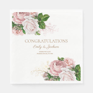Blush Pink Vintage Floral Couple's Bridal Shower Napkin