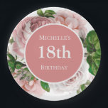 Blush Pink Vintage Floral Greenery 18th Birthday Paper Plate<br><div class="desc">Beautiful blush pink vintage floral and greenery 18th birthday party paper plates customised with your name.</div>