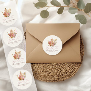 Blush Pink Vintage Floral Teapot Bridal Shower Tea Classic Round Sticker