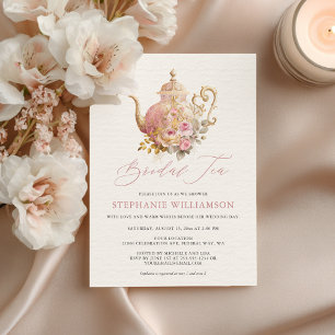 Blush Pink Vintage Floral Teapot Bridal Shower Tea Invitation