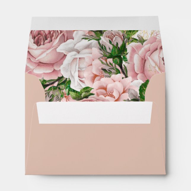 Blush Pink Vintage Floral Wedding 4x6 Envelope (Back (Bottom))