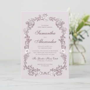 Blush Pink Vintage Garden Floral Wedding Invitation