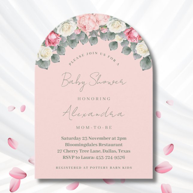 Blush Pink Vintage Garden Roses Baby Shower Invitation (Creator Uploaded)