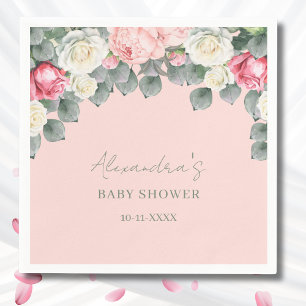 Blush Pink Vintage Garden Roses Baby Shower Napkin