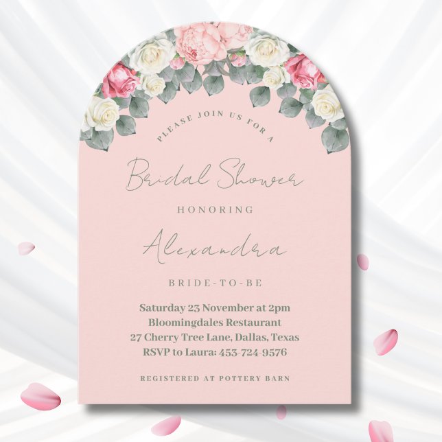Blush Pink Vintage Garden Roses Bridal Shower Invitation (Creator Uploaded)