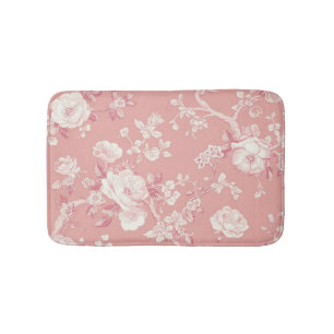 Blush Pink Vintage Rose Toile Floral Pattern Bath Mat