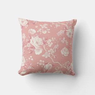 Blush Pink Vintage Rose Toile Floral Pattern Cushion