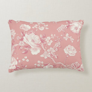 Blush Pink Vintage Rose Toile Floral Pattern Decorative Cushion