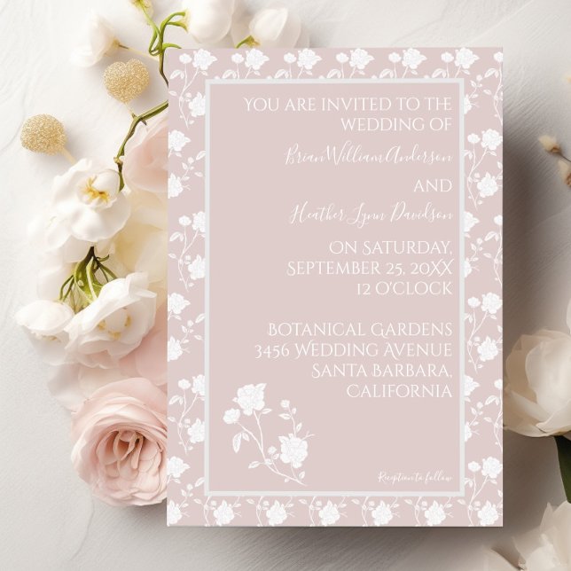 Blush Pink Vintage Rose Wedding Invitation (Blush Pink Rose Wedding Invitation)