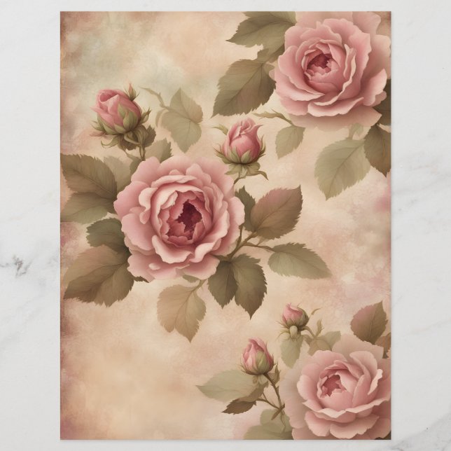 Blush pink vintage roses scrapbook paper (Front)