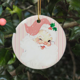 Blush Pink Vintage Winking Santa Christmas Tree Ceramic Tree Decoration
