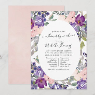 Blush Pink, Violet and Plum Baby Shower by Mail Invitation