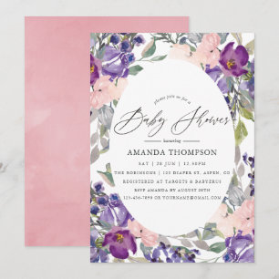 Blush Pink, Violet and Plum Floral Baby Shower Invitation