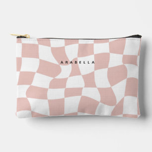Blush Pink Warped Chequerboard Accessory Pouch