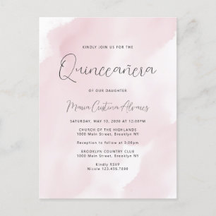 Blush Pink Watercolor 15th Birthday Quinceañera In Postcard