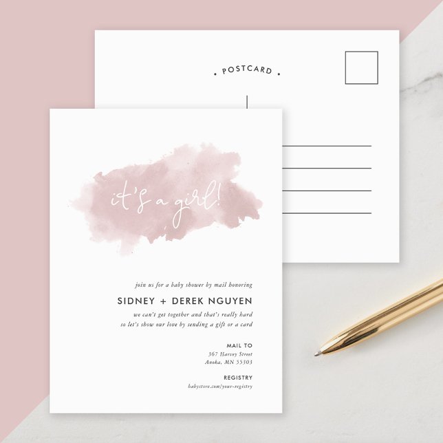 Blush Pink Watercolor Baby Shower by Mail Invite (Creator Uploaded)