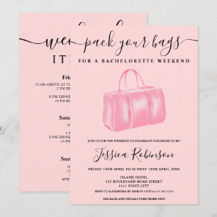 Blush pink watercolor bag bachelorette weekend invitation