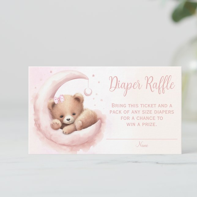 Blush Pink Watercolor Bear Girl Diaper Raffle Enclosure Card (Creator Uploaded)