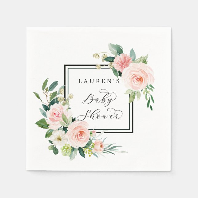 Blush Pink Watercolor Bloom Baby Shower Napkin (Front)