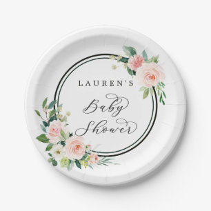 Blush Pink Watercolor Bloom Baby Shower Paper Plate