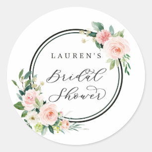 Blush Pink Watercolor Bloom Bridal Shower Classic Round Sticker