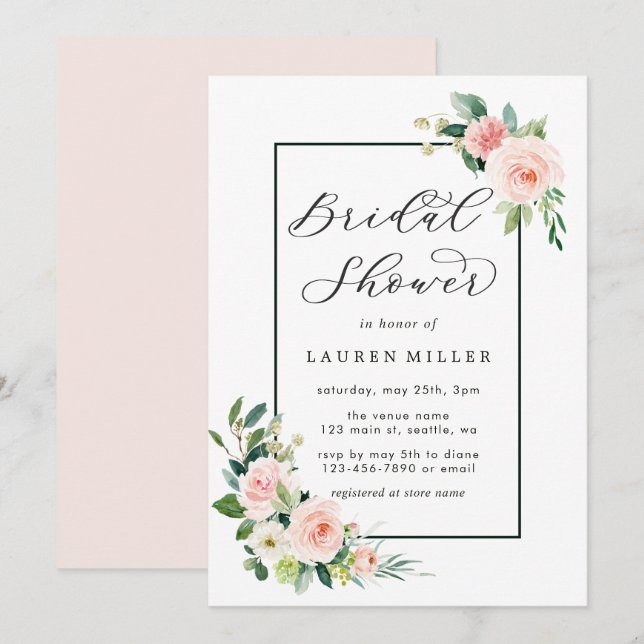 Blush Pink Watercolor Bloom Bridal Shower Invitation (Front/Back)