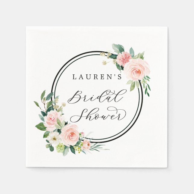Blush Pink Watercolor Bloom Bridal Shower Napkin (Front)