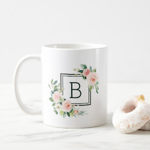 Blush Pink Watercolor Bloom Monogram Coffee Mug