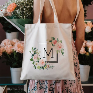 Blush Pink Watercolor Bloom Monogram Tote Bag