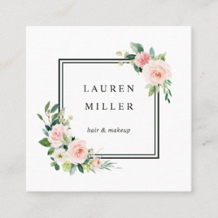 Blush Pink Watercolor Bloom Square Business Card