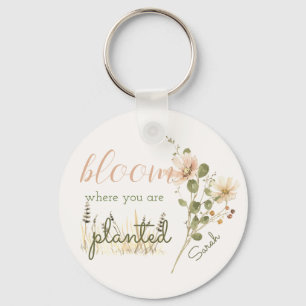 Blush Pink Watercolor Bloom Where You are Planted Key Ring