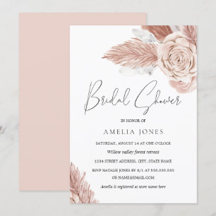 Blush Pink Watercolor Boho Flowers Bridal Shower Invitation