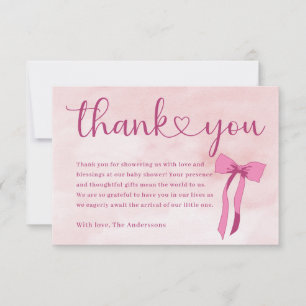 Blush Pink Watercolor Bow Baby Shower Thank You  Card