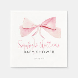 Blush Pink Watercolor Bow Ribbon Girl Baby Shower Napkin