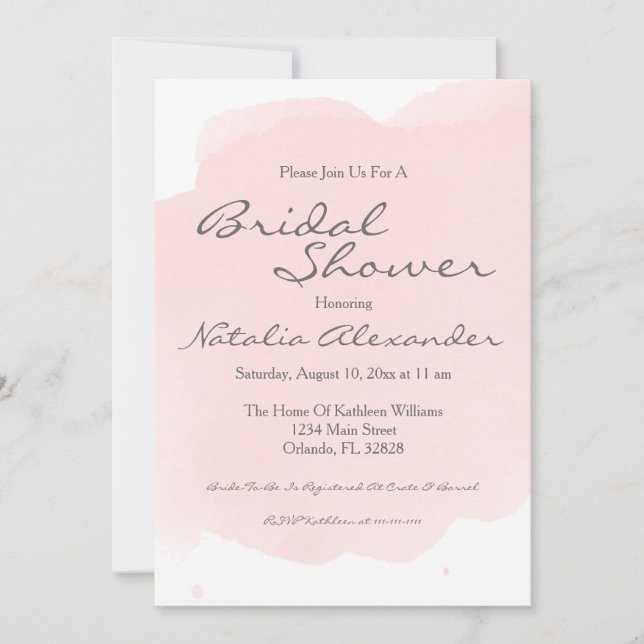 Blush Pink Watercolor Bridal Shower Invitation (Front)