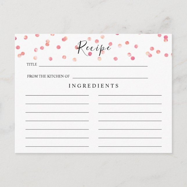Blush Pink, Watercolor Bridal Shower Recipe Card (Front)