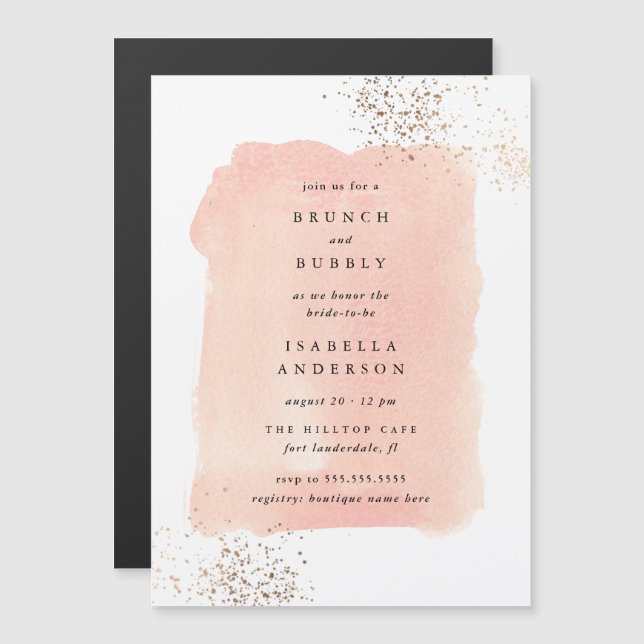 Blush Pink Watercolor Brunch Bubbly Bridal Shower Magnetic Invitation (Front/Back)