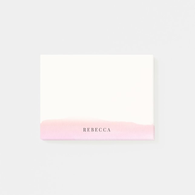 Blush Pink Watercolor Brush Stroke Personalised Post-it Notes (Front)
