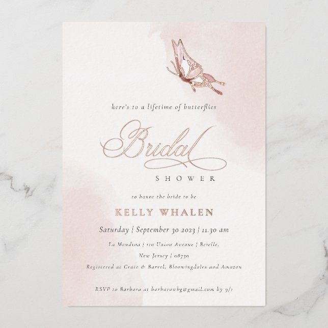 Blush Pink Watercolor Butterfly Bridal Shower  (Front)