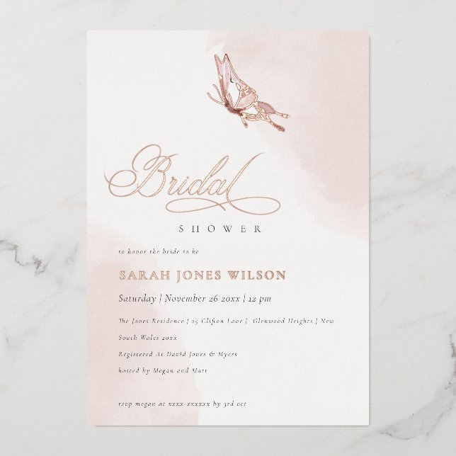 Blush Pink Watercolor Butterfly Bridal Shower  (Front)
