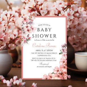 Blush Pink Watercolor Cherry Blossom Elegant Invitation