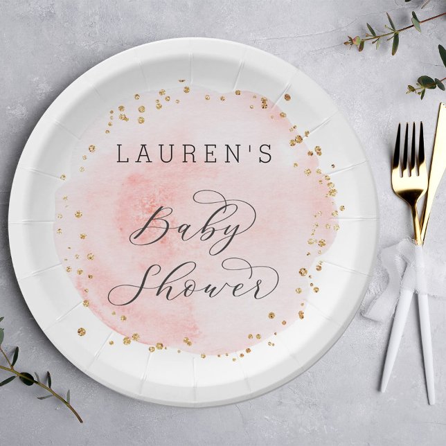 Blush Pink Watercolor Circle Baby Shower Paper Plate (Creator Uploaded)