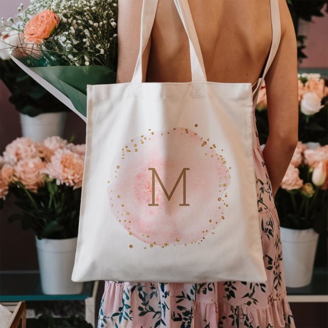 Blush Pink Watercolor Circle Monogram Tote Bag (Creator Uploaded)