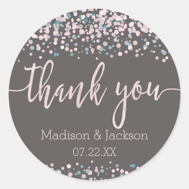 Blush Pink Watercolor Confetti Wedding Favour Classic Round Sticker (Front)