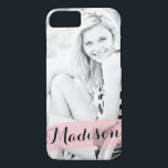 Blush Pink Watercolor Custom Photo Personalised iPhone 8/7 Case<br><div class="desc">Trendy custom design featuring your favourite photo. Blush pink transparent watercolor brush with your name on it. Stylish script font.</div>