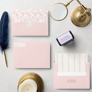 Blush Pink Watercolor Damask Wedding Envelope